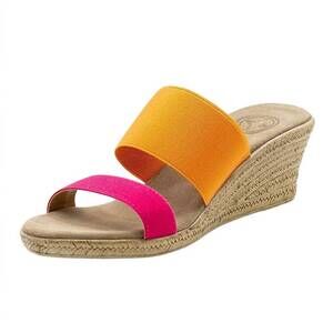 NEW CHARLESTON SHOE CO. women's backless cooper wedge sandal in pink/orange